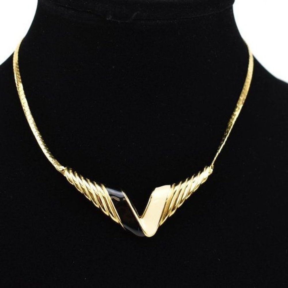 GIVENCHY: Gold, Metal & Enamel Choker/Necklace (ov)